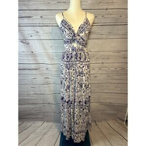 NWT Angie White & Purple Floral Boho Maxi Dress Size M